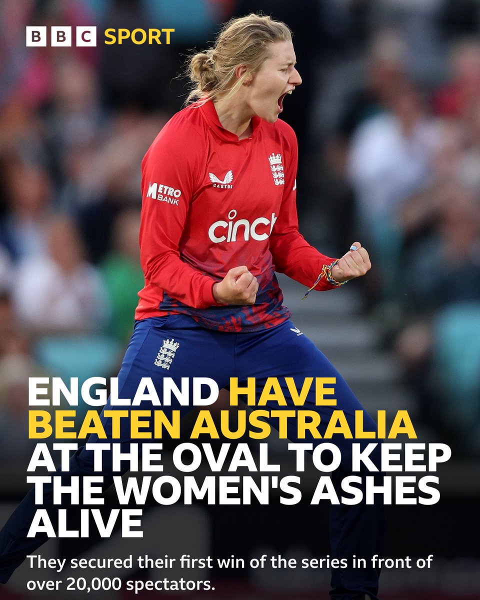 bbctms's tweet photo. It's a first England win of the summer over Australia! 🏴󠁧󠁢󠁥󠁮󠁧󠁿

#BBCCricket #Ashes https://t.co/dkDWXqdv51