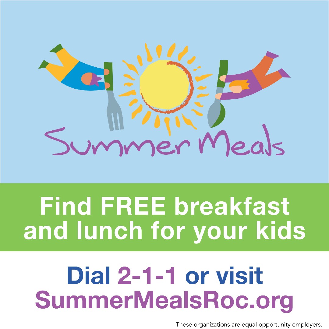 Even though school is out, kids 18 and under can still get free meals and hang out with friends at our summer learning sites, City R-Centers, and many other locations. To find a meal time and location, dial 2-1-1 or visit SummerMealsRoc.org. Bookmark and share that website!