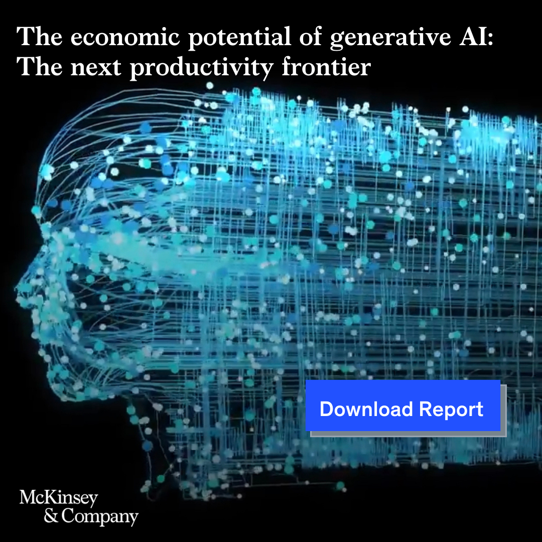 McKinsey's tweet photo. What will be the impact of generative AI on work, and how much value could it generate? 

Explore the research here: https://t.co/FlA1H6MPAo