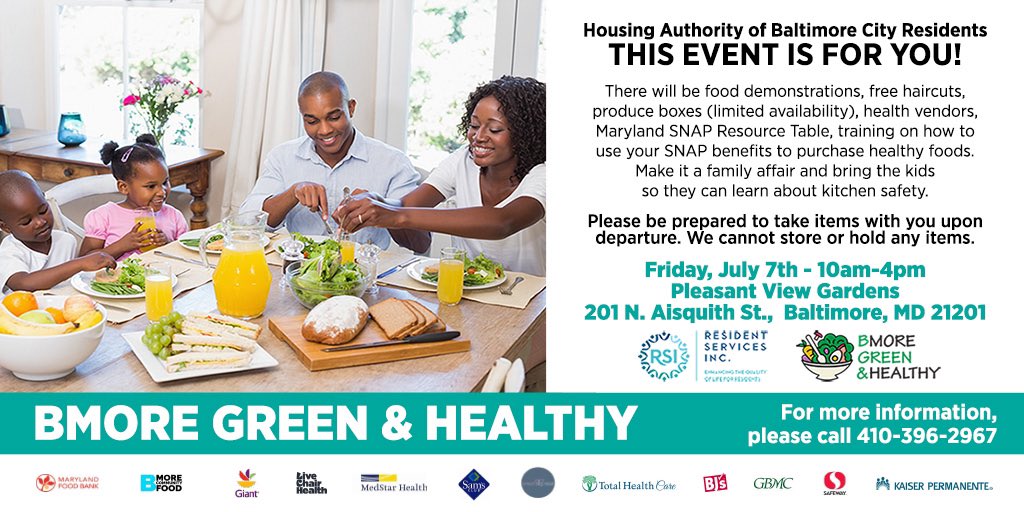 Join HABC on Friday, July 7th, for their  'Bmore Green &amp; Healthy' event for food demonstrations and MORE! See additional details below!