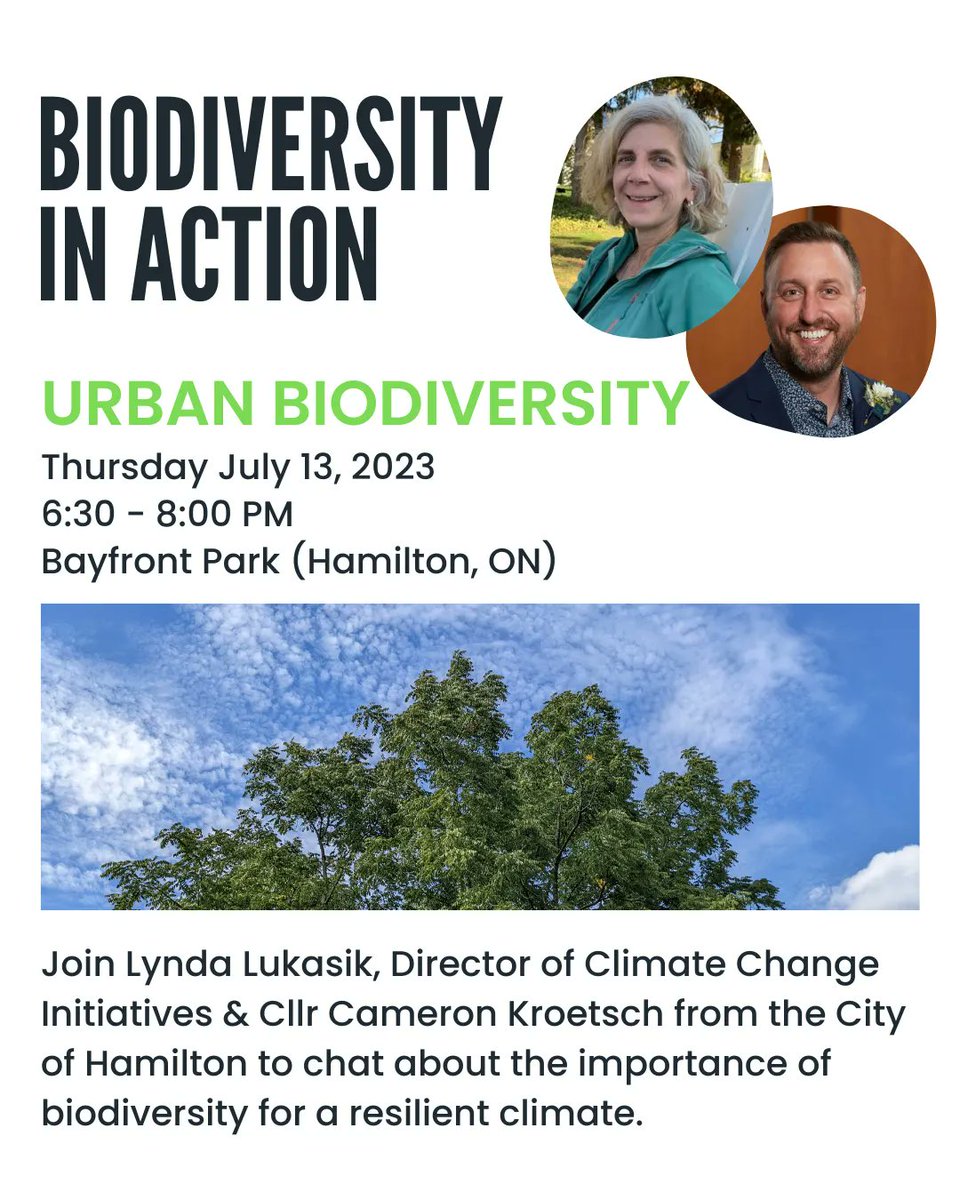 HamiltonNature's tweet photo. Urban Biodiversity Walk 🌿🚶 

Join Lynda Lukasik, Director of Climate Change Initiatives and Cllr Cameron Kroetsch from the City of Hamilton near Bayfront Park on July 13 to chat about the importance of #biodiversity for a resilient climate. Register: https://t.co/tCrKv7DIgr https://t.co/hZFqjEmdAe