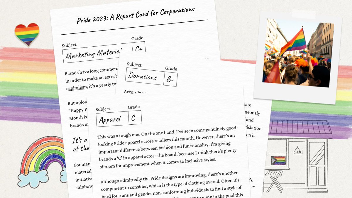 .<a href="/ellacathey/">Ella Cathey</a> graded corporate Pride 2023 efforts like students in the latest issue of Volume — here’s where they should maintain (or greatly improve) their standings for the next school year: bit.ly/46tw7ym