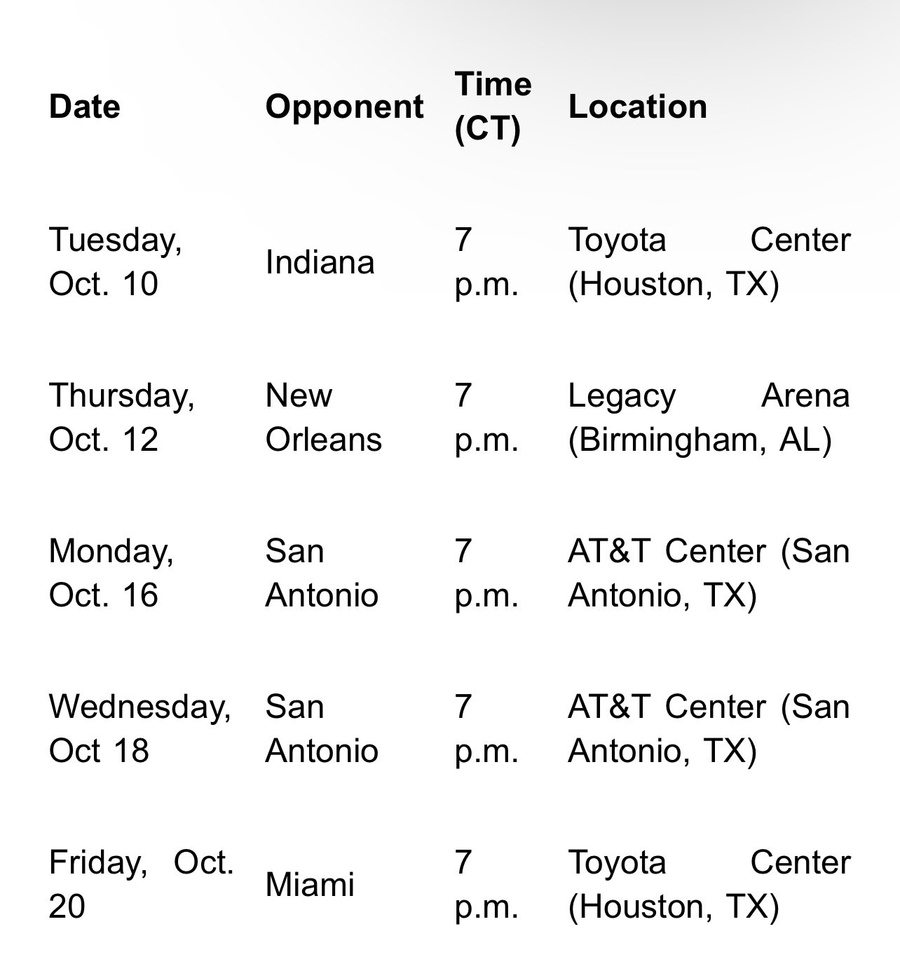 Vanessa Richardson on Twitter "Rockets preseason schedule announced