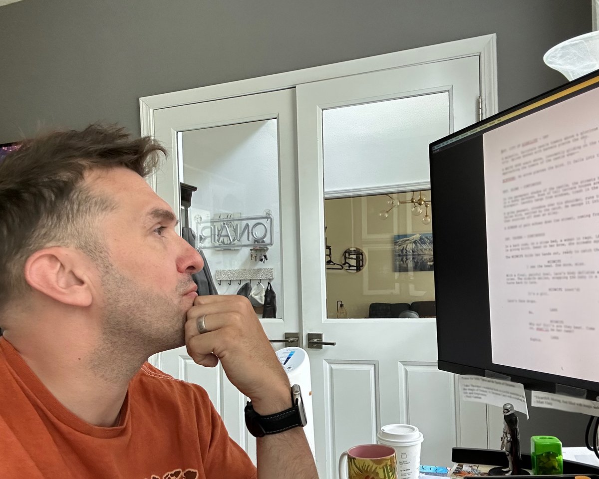 jakethornton's tweet photo. Great session with @Ben_Lustig on our new #specscreenplay. Just because we're on strike, doesn't mean we stop creating! Hope the AMPTP sees sense soon so studios can start getting their hands on more cool projects again... #Screenwriting #FantasyWorld #WritingCommunity https://t.co/M3OmoNqqnK