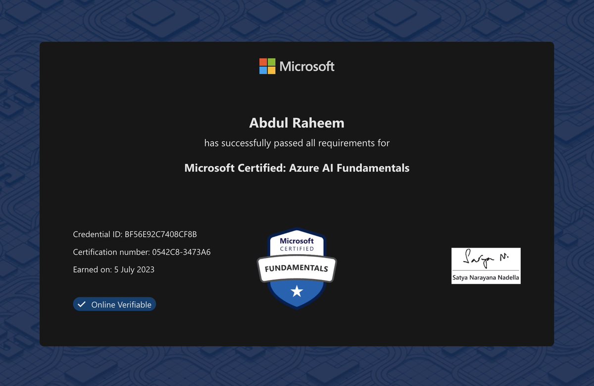 Microsoft Certified🚀

After procrastinating for months, Successfully Done With AI-900 Exam✨

During this incredible journey, I immersed myself in Microsoft's cognitive services and cutting-edge technologies

Certificate: lnkd.in/dcwAJ5RX

#MicrosoftCertified #AI900