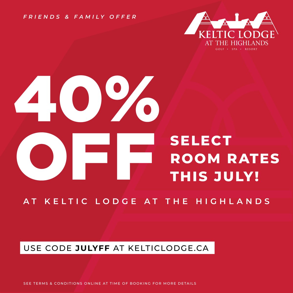 There is no better time to visit the Keltic Lodge than the month of July!

Enjoy up to 40% off on select rooms with code: JULYFF

For details and booking 👉 bit.ly/3pt9hGN