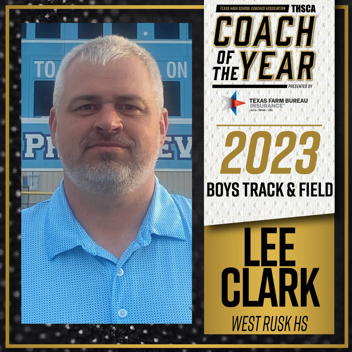 THSCAcoaches's tweet photo. Congratulations to Coach Lee Clark for receiving the 2023 THSCA Boys Track &amp; Field Coach of the Year award presented by @TXFBinsurance!🏆
Thank you for inspiring young athletes to greatness on and off the track! https://t.co/csbQGyKr1j