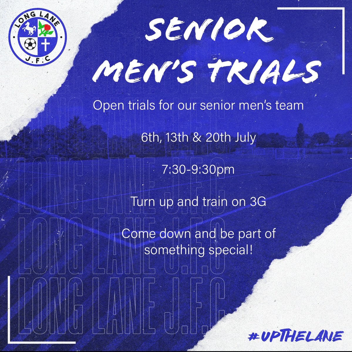 longlanejfc's tweet photo. Men’s senior open trials 
@KCFL1516 @KentishFootie @NKCollege1 @UniKent @UniofGreenwich @findaplayer @purelyplayers @theplayerfinder @PTeamfinder #playerswanted #upthelane https://t.co/Wo9j6LLgK4