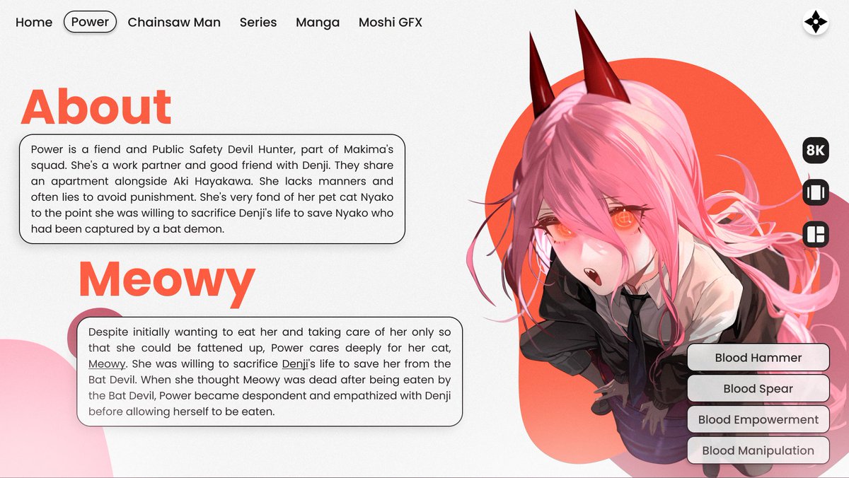GAOXNG1's tweet photo. Power concept landing page - Moshi GFX
Support appreciated π & β»οΈ (Load full resolution)
Commissions open
#MoshiGFX #Ux #uiuxdesign #uiuxdesign #chainsawman #csmpower #manga #uigfx https://t.co/87J9y4JcUD
