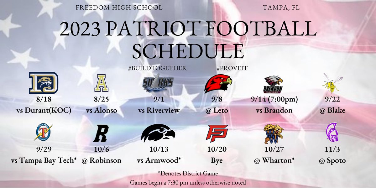 Freedom HS Football
2023 Schedule
#BuildTogether