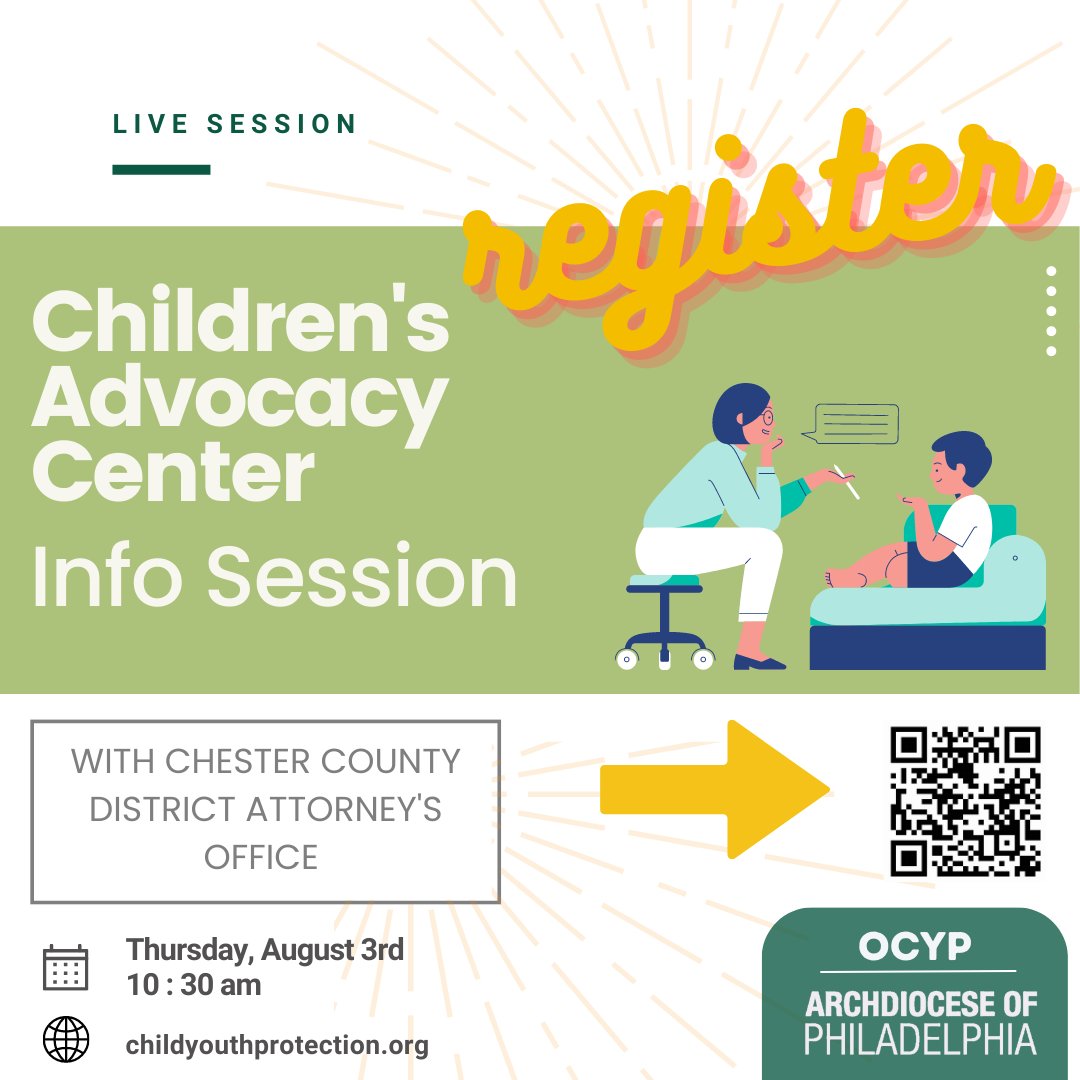 OCYP and The Chester County District Attorney’s Office is Teaming up to bring you a training all about Children Advocacy Centers! You can register by scanning the QR code #promisetoprotect #archdioceseofphiladelphia #cac #childadvocacy