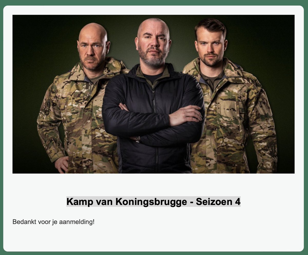 De aanmelding voor seizoen 4 van #kampvankoningsbrugge is weg. #poging3