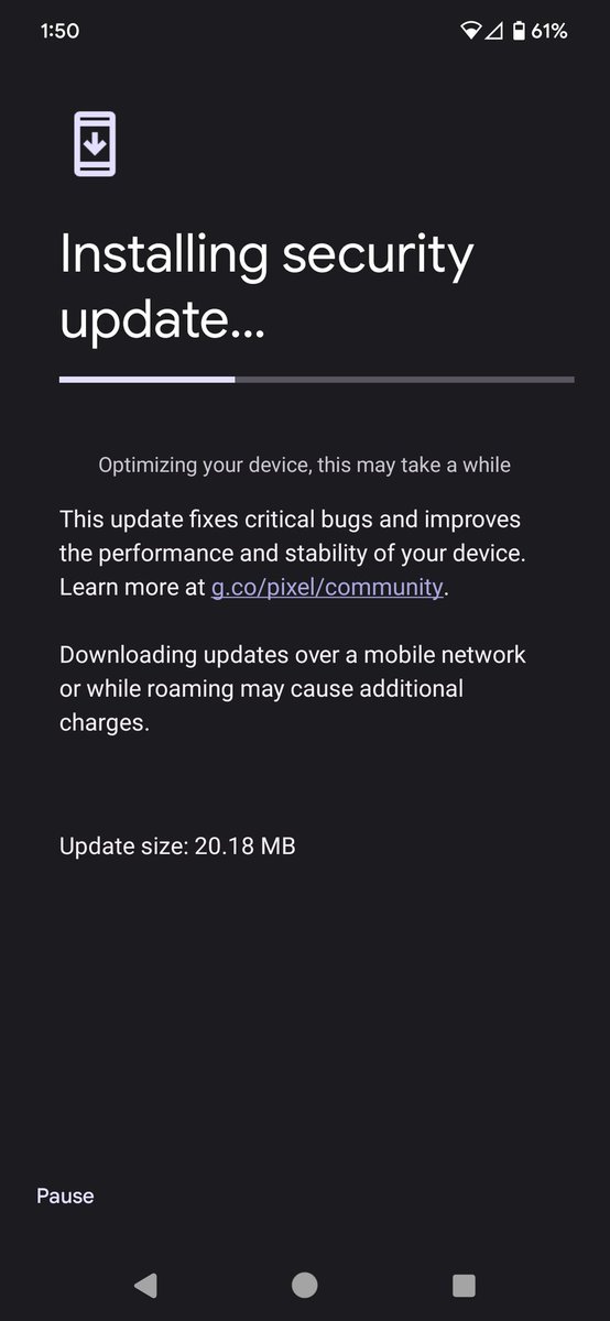 dougjnewman's tweet photo. Receiving the July security update on my Pixel 7 Pro https://t.co/8TqS5Y1iDF