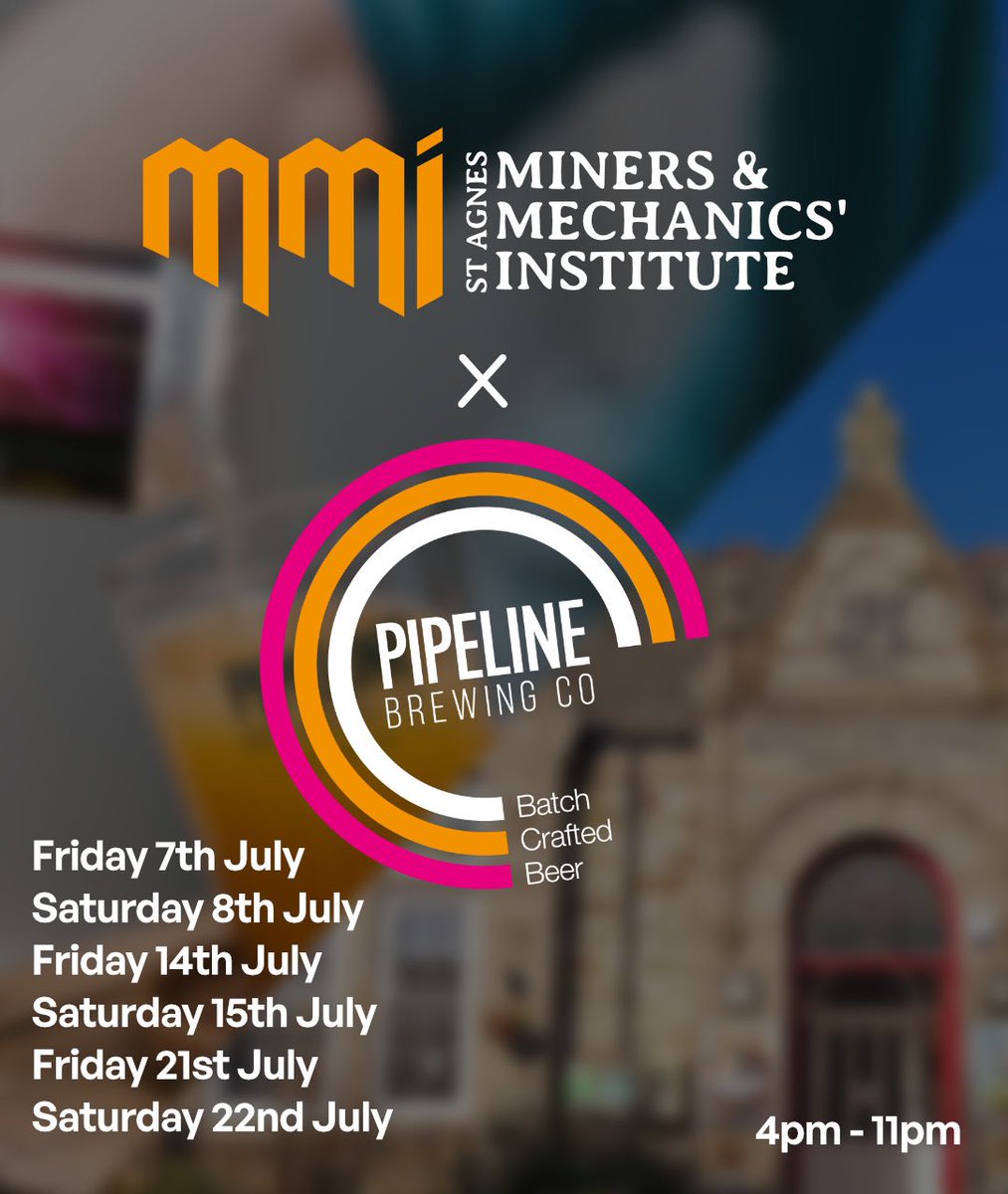 St Agnes MMI (@stagnesmmi) on Twitter photo Excited to share that the brilliant and lovely <a href="/Pipelinebrewco/">Pipeline Brewing Co</a> will be setting up a Pop-Up taproom on Friday & Saturday evenings in our front room at the MMI for the next 3 weekends from 4-11pm.
We're so looking forward to welcoming Jonny and his team and his beer! Excited to share that the brilliant and lovely <a href="/Pipelinebrewco/">Pipeline Brewing Co</a> will be setting up a Pop-Up taproom on Friday & Saturday evenings in our front room at the MMI for the next 3 weekends from 4-11pm.
We're so looking forward to welcoming Jonny and his team and his beer!