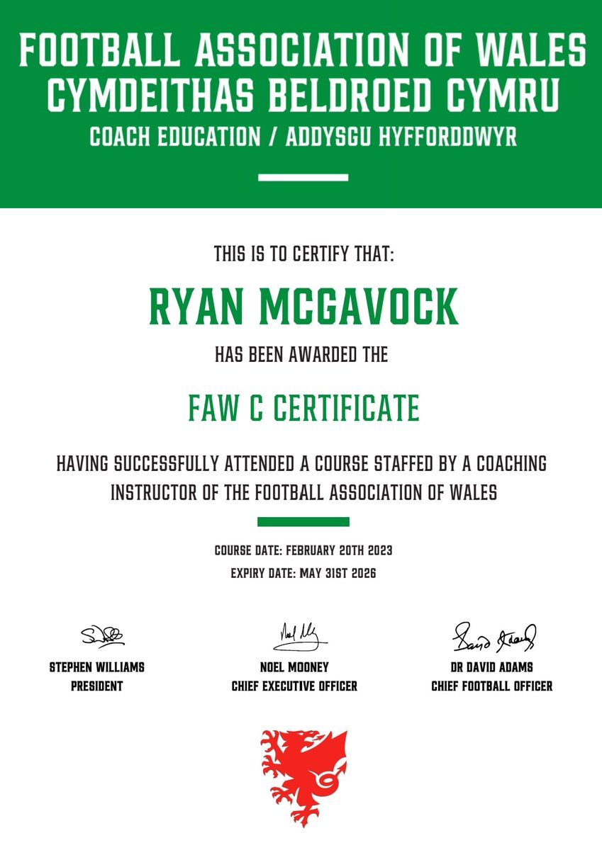 RyanMacPhysio's tweet photo. Really enjoyed completing my C Certificate (again!) through @FAWCoachEd
Looking forward to the next step - UEFA C License
Thanks to the @Ring Foundation and @Sported_Wales for the funding via @CardiffDragons
#CoachEducation #TheWelshWay #RaiseYourGame https://t.co/i7hcMHH3us