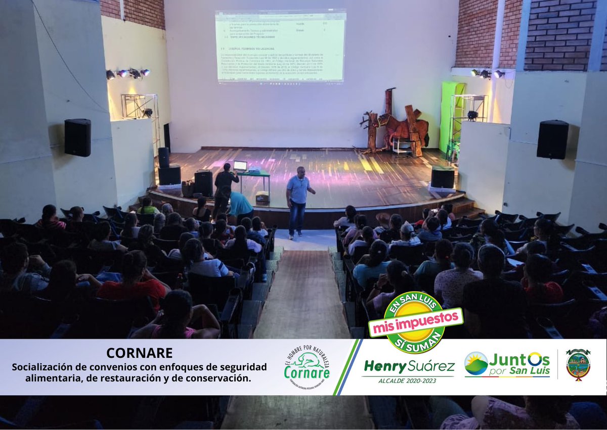 SanLuisANT's tweet photo. El teatro municipal Ramón Eduardo Gómez Urrea, fue escenario de encuentro para la socialización de los convenios con #cornare con enfoque de seguridad alimentaria, de restauración y de conservación.
#alcaldiamunicipal #juntosporsanluis @Henryesuarez https://t.co/JrfC2NfAra
