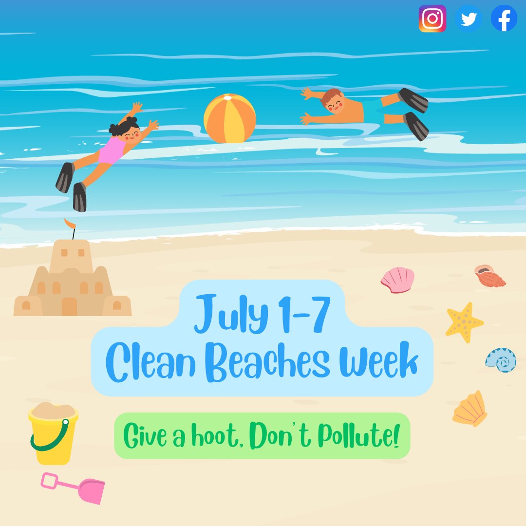 It's Clean Beaches Week! Make sure to pick up any trash you see at the beach and throw them in its designated area! Also, make sure not to leave any trash of your own behind! Give a Hoot, Don't Pollute!

 #CleanBeachesWeek #ProtectOurBeaches #GiveAHootDontPollute #WoodsyOwl