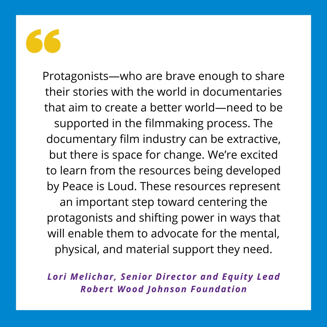 We received funding from @RWJF to support our project advancing protagonist care in the #DocumentaryFilm industry! We are so grateful for their commitment to equity in building a culture of health. Learn more about their work at rwjf.org.