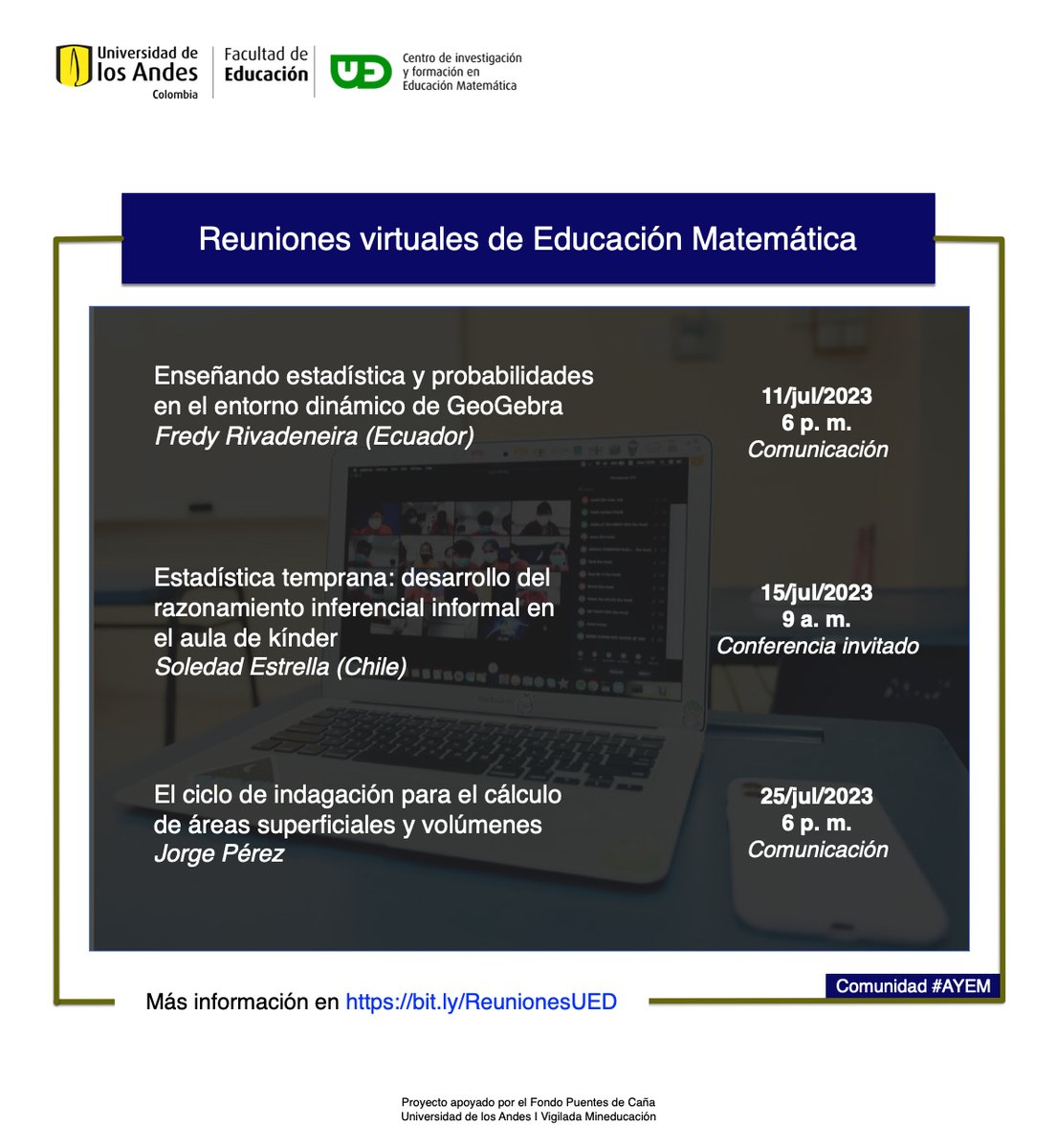 ¡No te pierdas nuestras próximas reuniones virtuales! Acceso gratuito y constancia de asistencia. Acceso a la sala virtual: bit.ly/UED_ReunionesV…
#AYEM #Profesores #Matemáticas <a href="/uedUniandes/">UED Uniandes - Educación Matemática</a> <a href="/FacuEducacion/">Facultad Educación | Uniandes</a>