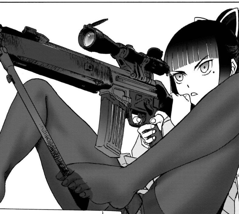 G3FS14T080's tweet photo. 脚を魅せつつ反動を抑える、ハシタナヰ撃チ(連射狙撃)スタイルを確立した天王寺先生は天才過ぎると思う。 https://t.co/TDbGyhkMan