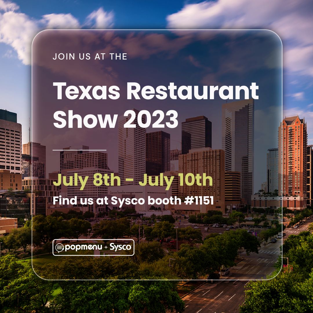 GetPopmenu's tweet photo. YEEHAW! 🤠

Visit us at the Texas Restaurant Show from July 8th to July 10th in Houston. Join us at booth #1511 to learn how your restaurant can benefit from using Sysco's food distribution services and our industry-leading restaurant tech.

Register today https://t.co/hLQKAG1ld3 https://t.co/uBAnpM2VXO