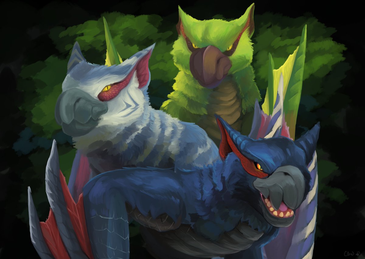 cloud_wilk's tweet photo. A family of nargacuga I drew because I like them!! #MonsterHunter #monsterhunterstories #nargacuga https://t.co/S29YHTy2IS