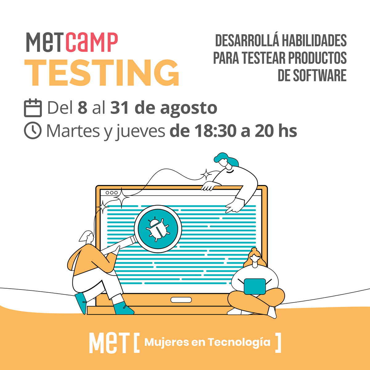 comunidadmet's tweet photo. ¡Sumate al MeTCamp Testing y convertite en Tester!✅

👩🏽‍💻Vas a poder iniciarte en una disciplina muy demandada en el Sector IT, que no requiere tener conocimientos previos en programación.

➡️ Inscripciones: https://t.co/EP7DiVMfG8
➕Info 👇🏽 https://t.co/byNjd3IdMQ