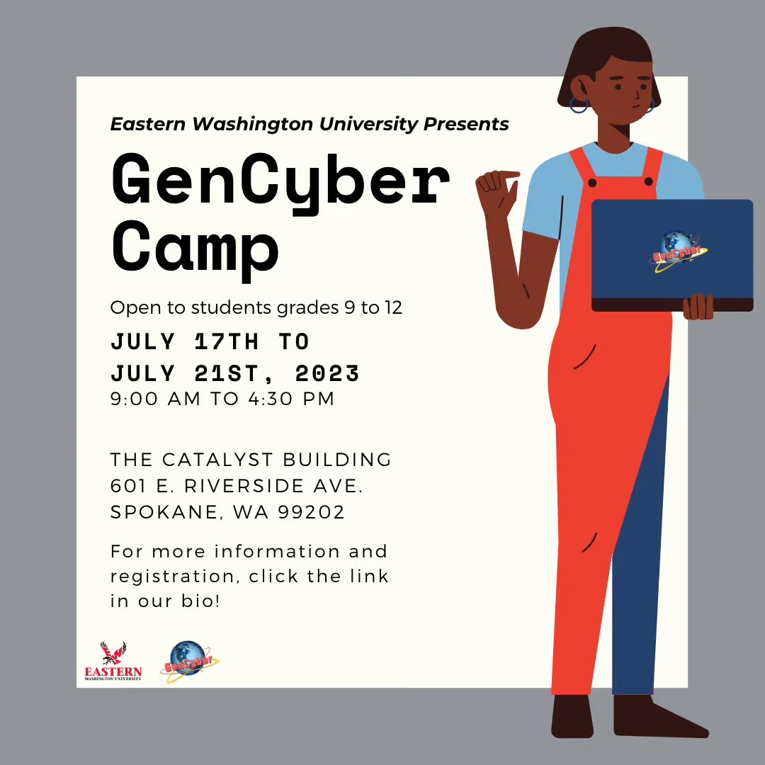 Are you a high schooler interested in the field of cybersecurity? Eastern Washington University will be offering a free day camp for high school students this summer.

greaterspokane.org/events/ewu-gen…