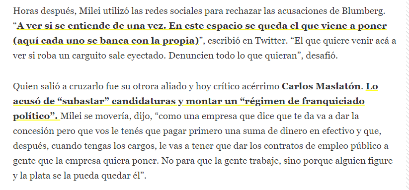 CarlosMaslaton's tweet photo. Recién publicado en La Nación por Alconada Mon. Sobre el fraude de Milei con las ventas de candidaturas y el cobro de lo producido para su bolsillo personal (no para la campaña). Artículo completo en este link: https://t.co/CJt9rhFJzE https://t.co/TkhwrZ83wz