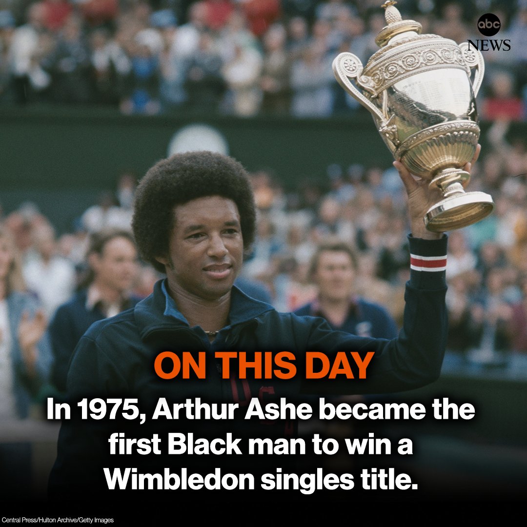 ON THIS DAY: In 1975, Arthur Ashe became the first Black man to win a Wimbledon singles title when he defeated Jimmy Connors. trib.al/WKgD344