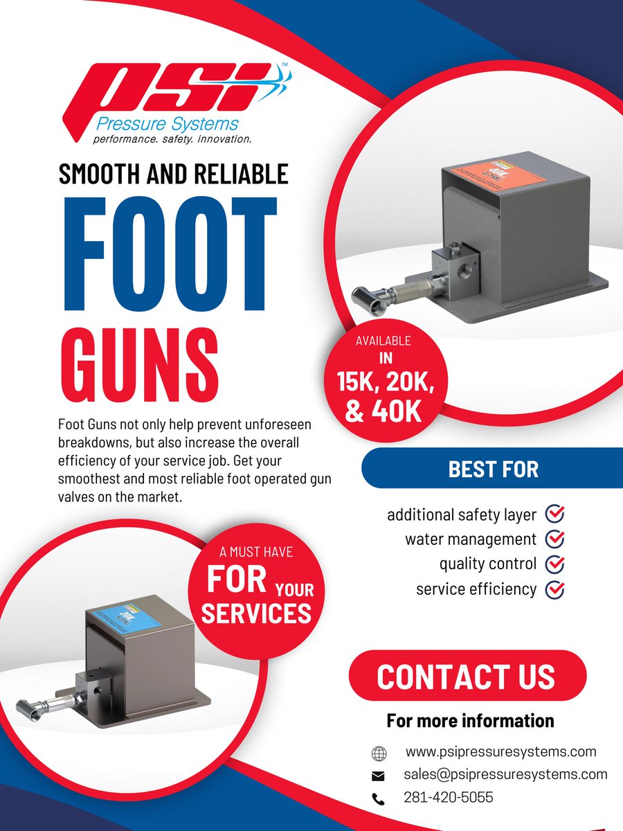 PSIpumpmonkey's tweet photo. Smooth and reliable!

Foot Guns not only help prevent unforeseen breakdowns, but also increase the overall efficiency of your service job. Get your smoothest and most reliable foot operated gun valves on the market.

Click on https://t.co/qkezuCsnYw
 
Call us now at 281-420-5055 https://t.co/Smc3YDRPBs