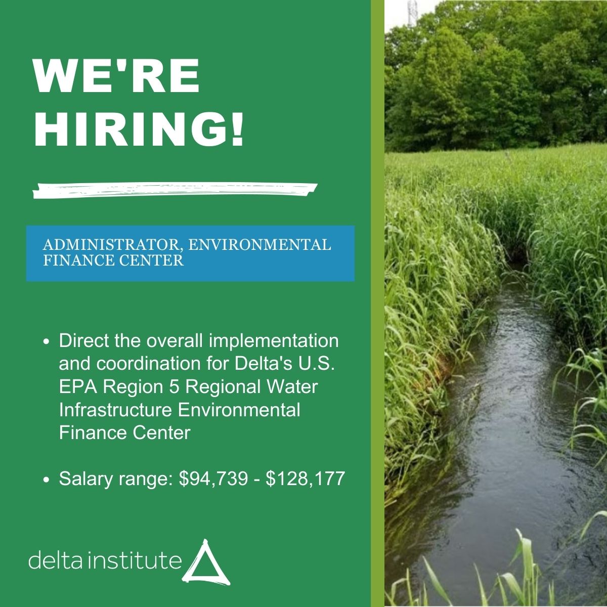 Please @ that environmental leader in your network 😉 
We are hiring an Administrator to lead our Environmental Finance Center. For full job description, compensation, responsibilities, and qualifications, visit delta-institute.org/position/efc-a…
#hiring #nowhiring #infrastructure