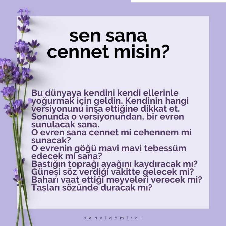 senaidemirci's tweet photo. içinde cennet yoksa,
cennetin içinde olur musun? https://t.co/bkTVqcDwQJ