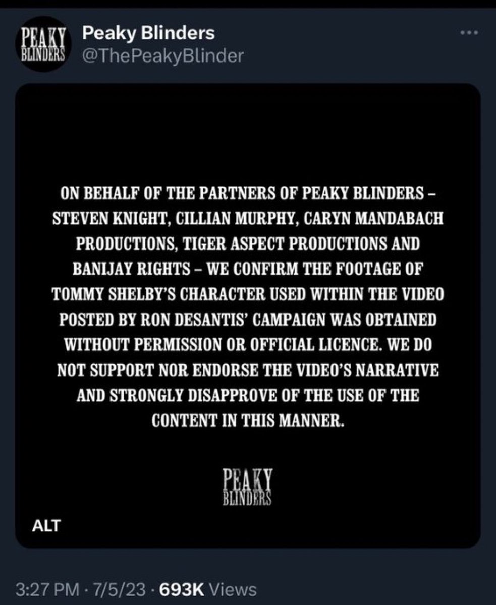 It’s unclear why Ron DeSantis included the fictional character ‘Tommy Shelby’, the lead character of the series ‘Peaky Blinders’, in his toxic anti-LGBTQ ad, but if you recall the series, the fictional Shelby sought to assassinate Oswald Mosley, the leader of of the British Union