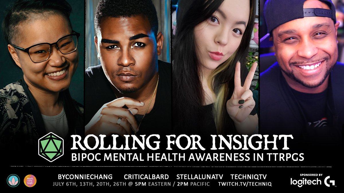 Starting tomorrow at 5pm ET — we are excited to invite you to a four-part charity livestream series to destigmatize mental health &amp; the conversations around them, especially while using tools like TTRPGs!  Sponsored by <a href="/LogitechG/">Logitech G</a> 🎲