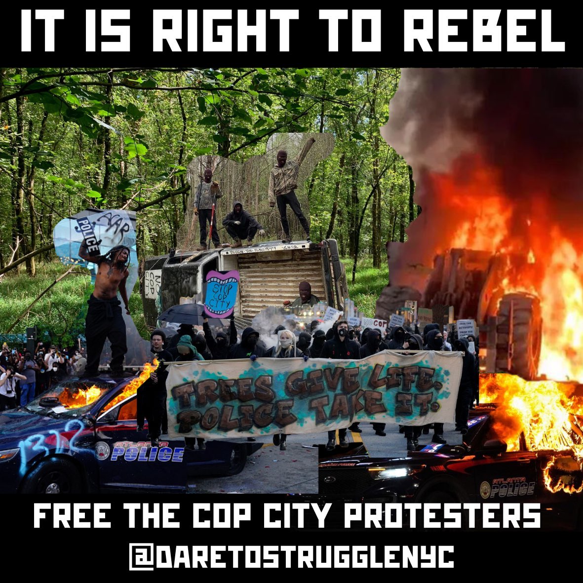 daretostruggle_'s tweet photo. New sticker just dropped! Become a sustainer of Dare to Struggle and we'll throw some your way: https://t.co/A1CQK23G7H
#StopCopCity
#FreeCopCityProtesters
#JusticeForTortuguita https://t.co/nf59T2Fkz7