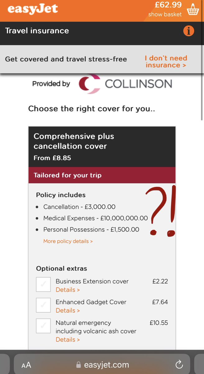 MirasArcadia's tweet photo. Um… so my flights got cancelled 3 times in a row with no explanations, you’re telling me that if I got this insurance I would’ve gained £9000, cause I’m really confused about these terms??? Can someone please explain #easyjet #flight #flightinsurance #insurance https://t.co/6F520nLmcK
