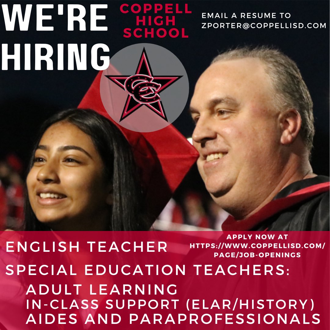 We’re Hiring! Contact us for more information. Zporter@coppellisd.com