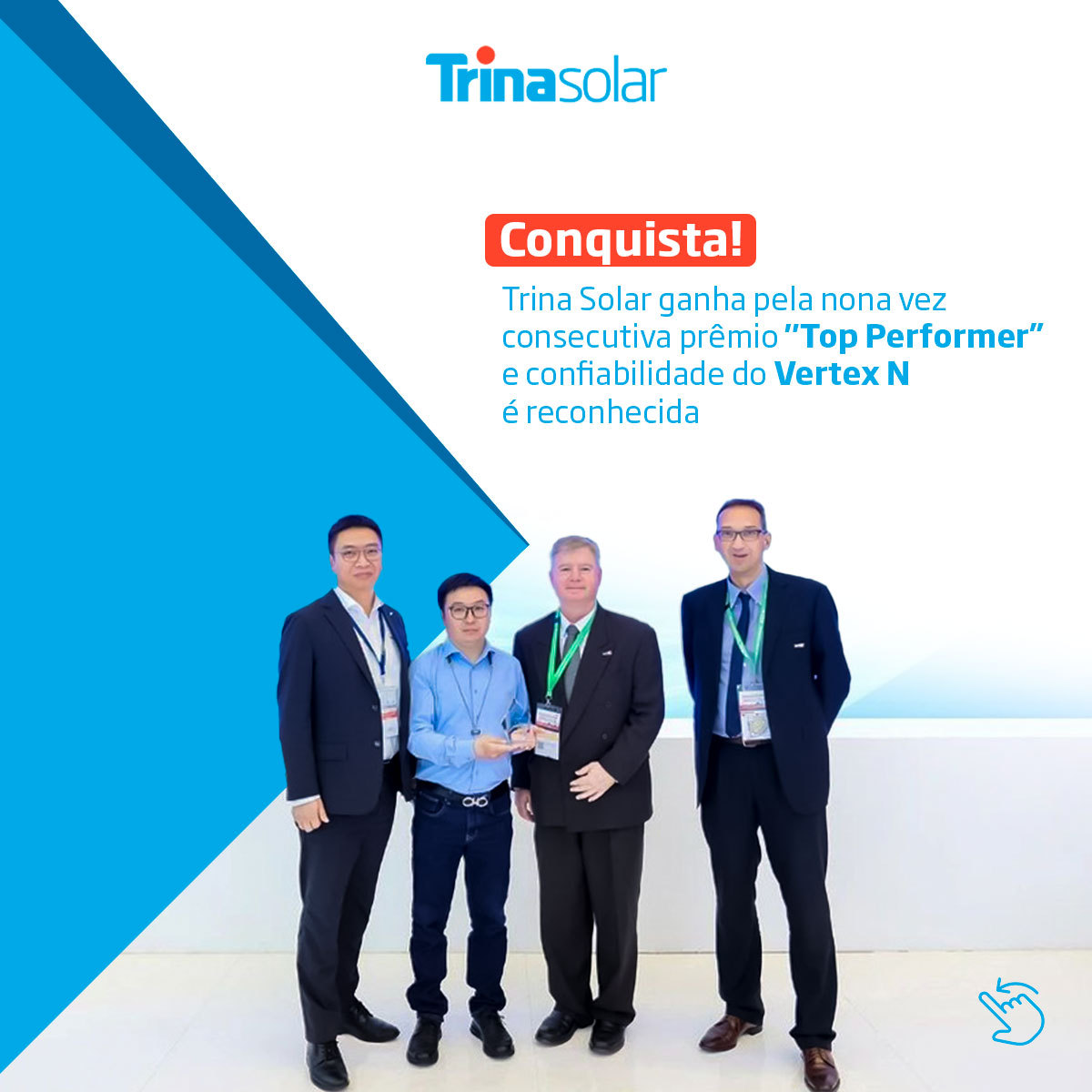 TrinaSolarBR's tweet photo. Boas novas! O Vertex N foi novamente reconhecido como Top Performer no relatório anual do PV Evolution Labs (PVEL), um dos mais importantes estudos de referência do mundo para o setor de energia fotovoltaica. Confira mais informações: https://t.co/VY2Hizc6SH