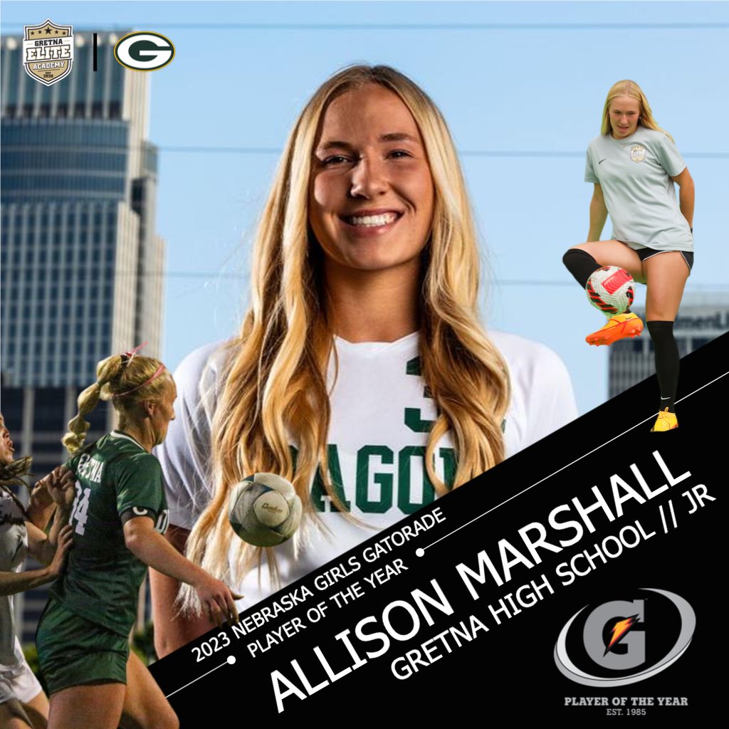 Gretna Elite Academy (@gretnaeliteacad) on Twitter photo #34 ballin on all levels β
Congrats to Allison Marshall (<a href="/GRETNAHSGSOCCER/">Gretna High School Girls Soccer</a>, 06 <a href="/GEA_ECNL/">Gretna Elite Academy ECNL</a> & <a href="/KStateSOC/">K-State Soccer</a>) on being named Nebraska Girls Soccer GATORADE PLAYER OF THE YEAR for 2022/23 π€
Back to back Gatorade POY Awards for Allison ππ»
#LeadersPlayHere #GEAECNL #BackToBack #34 ballin on all levels β
Congrats to Allison Marshall (<a href="/GRETNAHSGSOCCER/">Gretna High School Girls Soccer</a>, 06 <a href="/GEA_ECNL/">Gretna Elite Academy ECNL</a> & <a href="/KStateSOC/">K-State Soccer</a>) on being named Nebraska Girls Soccer GATORADE PLAYER OF THE YEAR for 2022/23 π€
Back to back Gatorade POY Awards for Allison ππ»
#LeadersPlayHere #GEAECNL #BackToBack