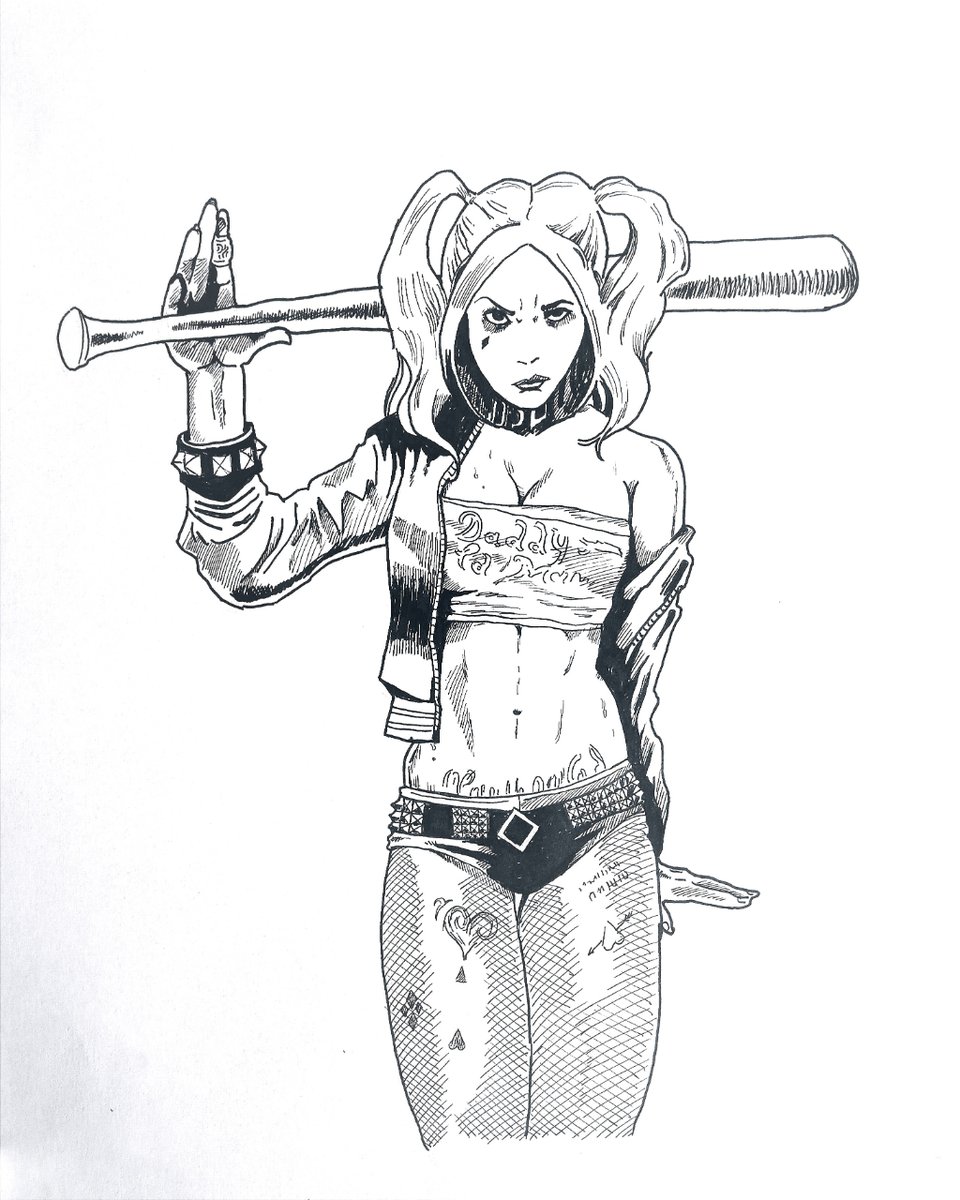 I love jee hyung lee's style, so I wanted to do my own version of his harley quinn illustration. I used black and white inks to create a contrasting effect and shadows. 

#harleyquinndrawing #harleyquinnsketch #harleyquinnart