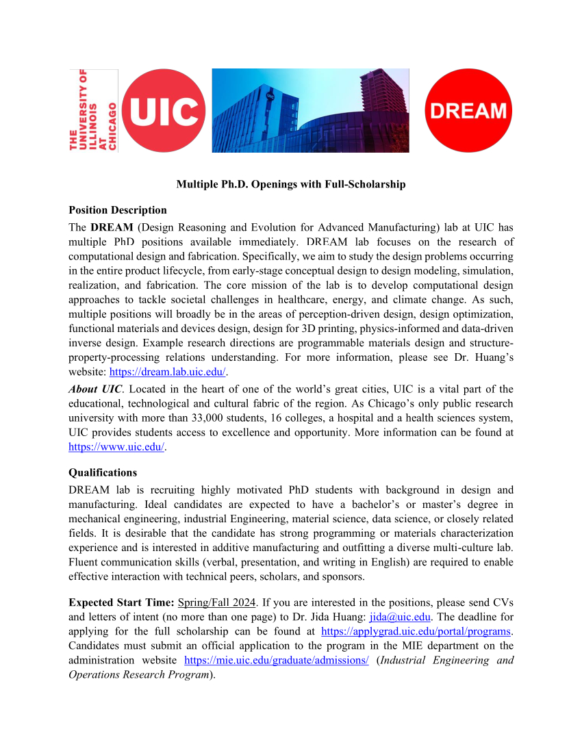 DREAM Lab (@dreamlab8) on Twitter photo Wanna be a designer with engineering expertise? We have multiple PhD openings in our lab, feel free to contact Dr. Huang: jida@uic.edu, more detailes are in the below figure. Wanna be a designer with engineering expertise? We have multiple PhD openings in our lab, feel free to contact Dr. Huang: jida@uic.edu, more detailes are in the below figure.