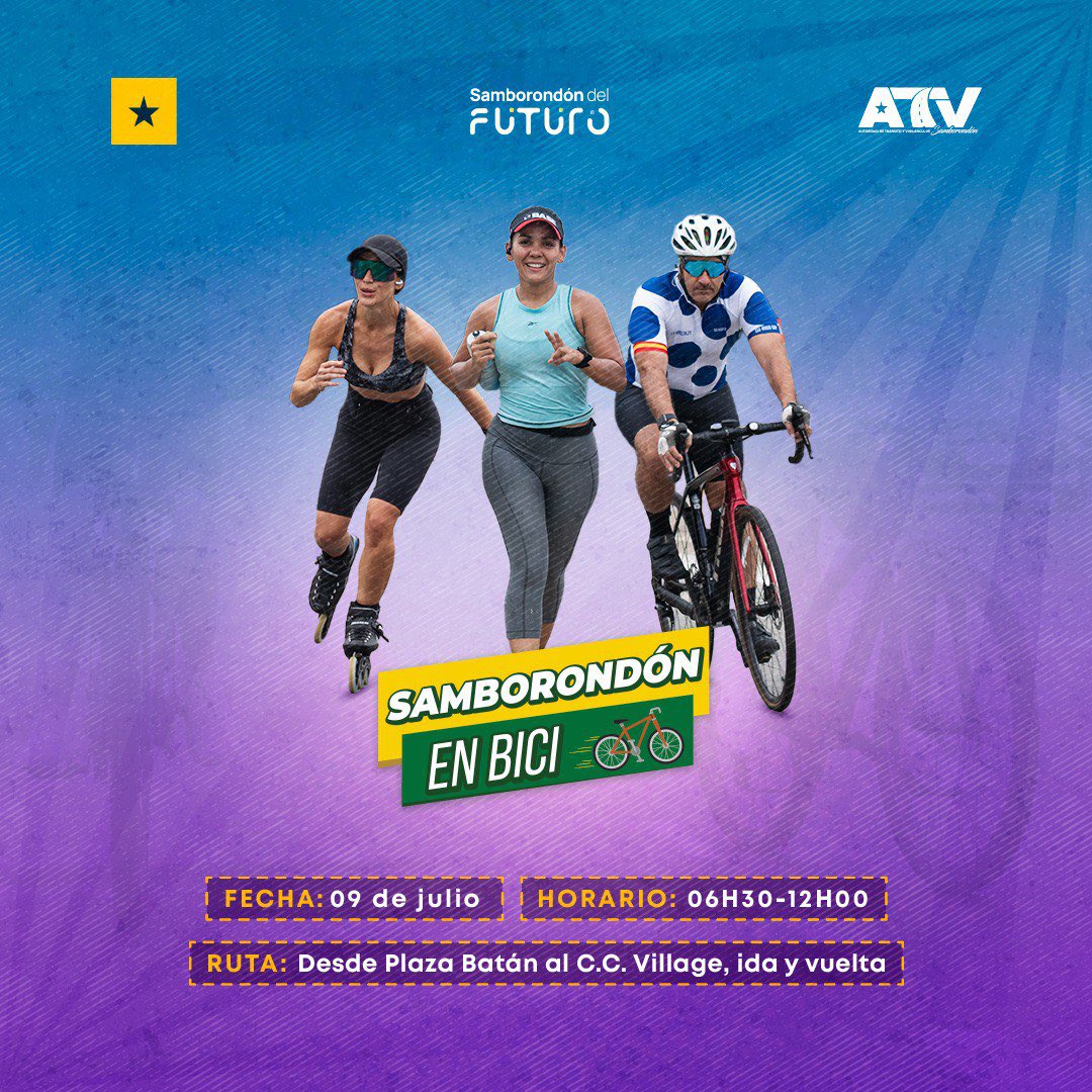 atvsamborondon's tweet photo. ¿No tienes bici? Tranquilo, nosotros te la prestamos para pedalear en una nueva edición de #SamborondónEnBici. 🚴🏻‍♂️

✅RECUERDA el punto de alquiler se ubica en los exteriores del C.C. Plaza Batán.

Te esperamos este domingo, con tu familia o grupo de amigos para una mañana deportiva en nuestra ruta exclusiva desde Plaza Batán al C.C. Village Plaza (ida y vuelta).

¡No Faltes!🙋🏻‍♂️