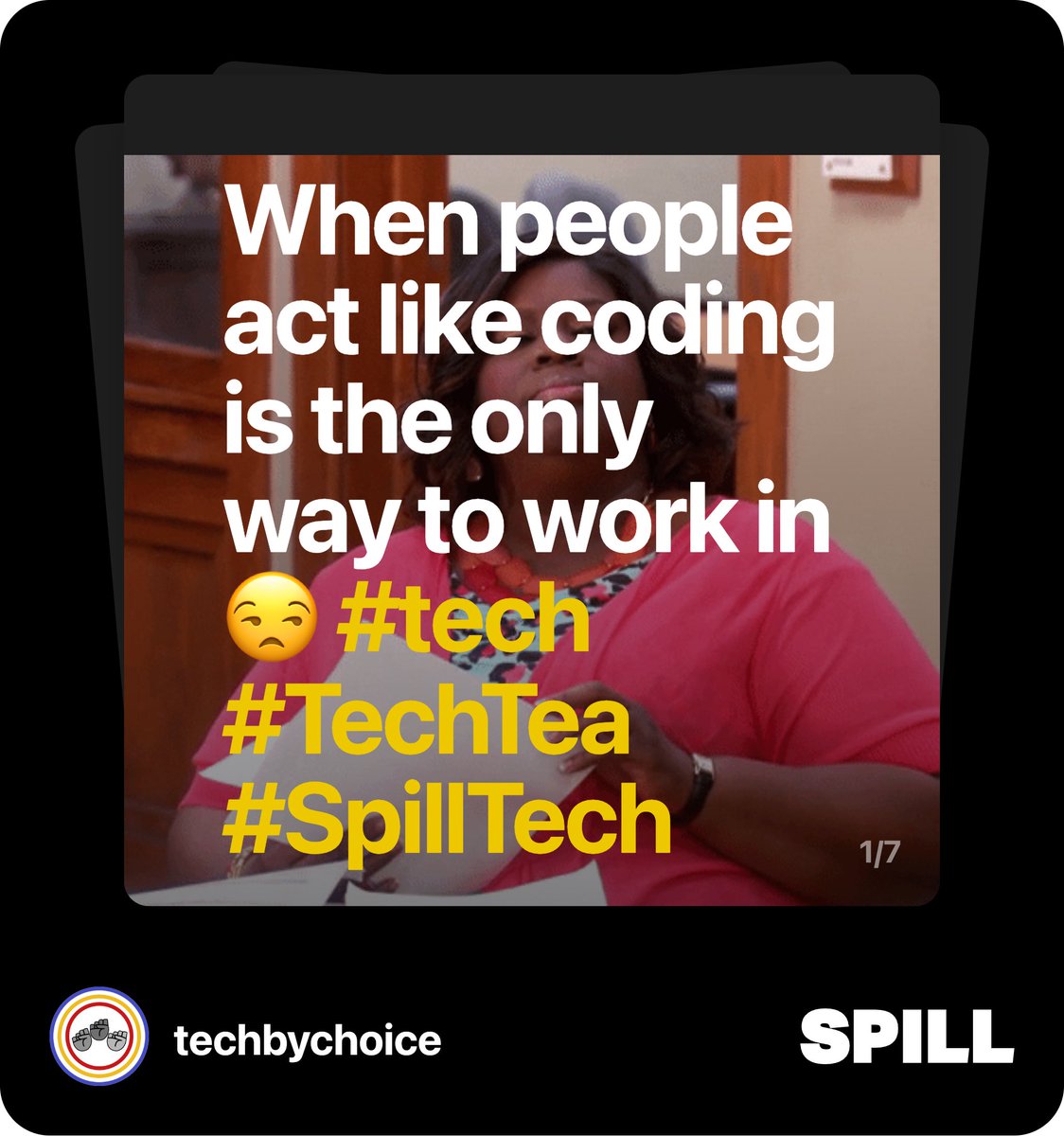 TechByChoiceOrg's tweet image. Have you heard the news about the latest social media app called spill? 

We’re still figuring it out but we’ve joined to drop all of our #TechTea 

Give us a follow if you’re there!

Need an invite? Let us know in slack b/c we got a few codes ☕️