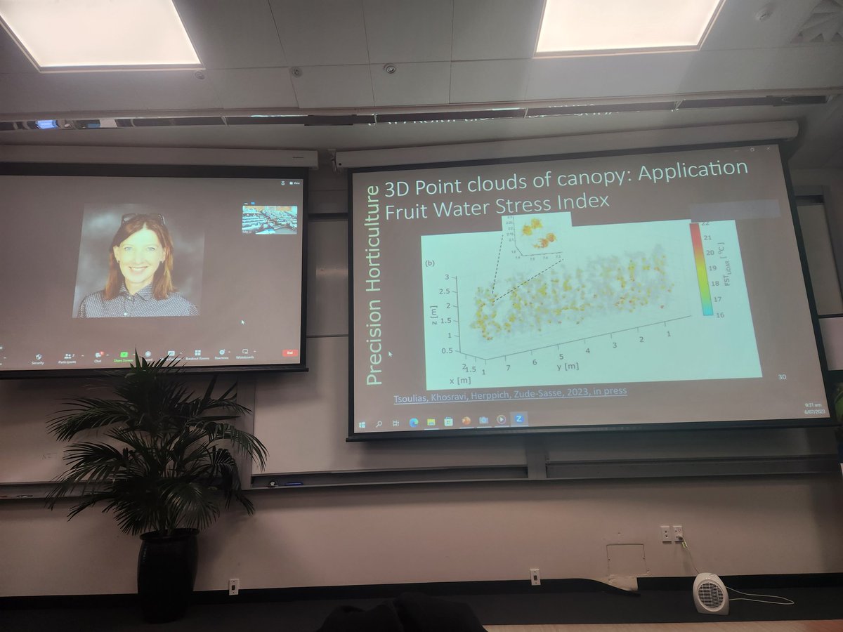 A nice keynote discussing the current state of the art employing a range of spetral-optical techniques to analyze fruit parameters by Manuela Zude-Sasse <a href="/Prec_Hort/">Hort Lab</a> zooming in from Germany at #PSC2023 conference!