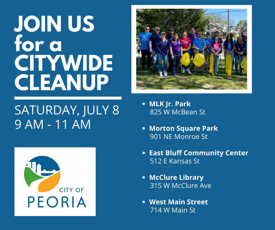 CityofPeoria_IL's tweet photo. Great Neighbor Appreciation Week is almost here, so join us for a citywide cleanup this Saturday!  Pick your location and we'll see you there! https://t.co/f0d2QVPapc