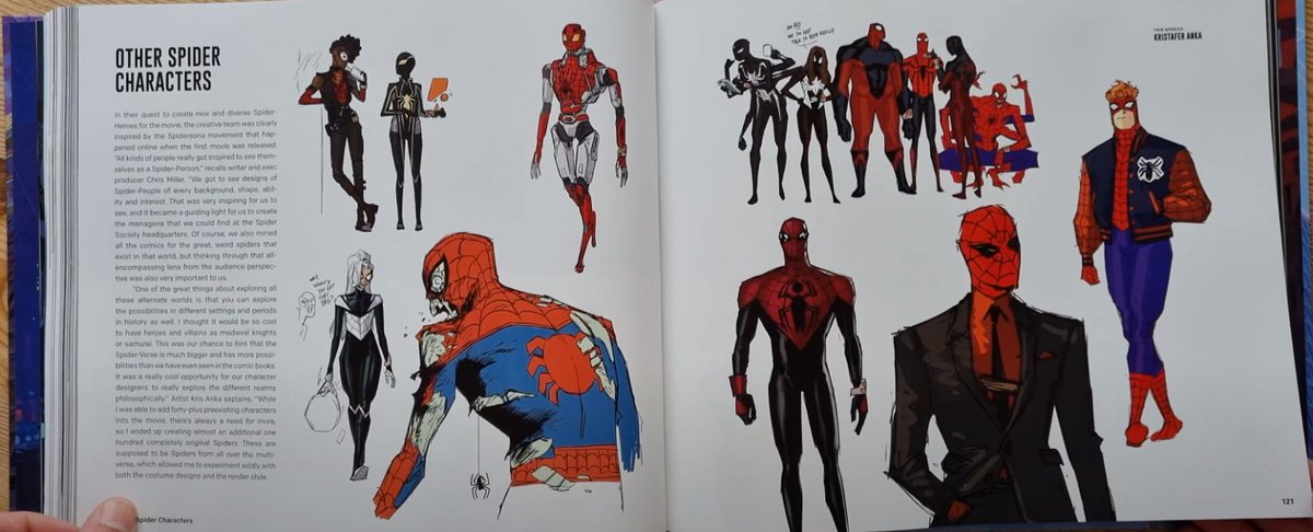 Thefinalgeekcol's tweet photo. Esta genial el libro de arte de #SpiderManAcrossTheSpiderVerse tiene cositas curiosas que se pensaron para la pelicula como diseños de algunos personajes #Spiderman que no aparecieron como #SuperiorSpiderman #Supaidaman y #Leopardon #KaineParker #SpiderManZombie https://t.co/52VolF8QS8