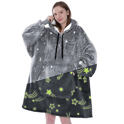PAVILIA Wearable Blanket Sweatshirt for Women Men, Glow in the Dark Star, Warm Cozy Giant Blanket Hoodie, Fleece Sherpa Oversized Blanket Sweatshirt with Sleeves, Big Pocket - - - amazon.com/dp/B0BBXWBM9N?… AffLink