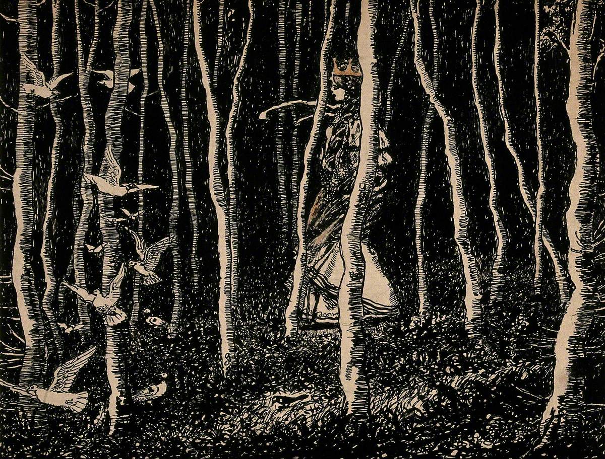 'A Princess Walking in a Forest with Birds' by Haldane Macfall (1860 - 1928)

#haldanemacfall #illustration #fairytaleillustration