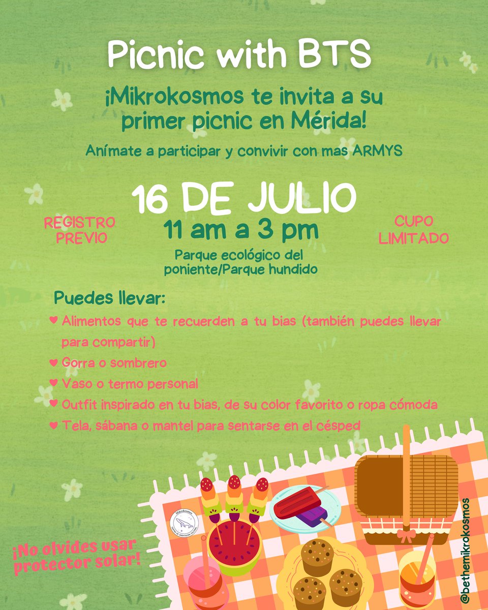 🔺ATENCIÓN🔺
Nuestro primer picnic ya está aquí y será en Mérida... No te pierdas la oportunidad de convivir con más ARMYS y pasarla genial. 💜✨ 
Registro: forms.gle/aiyUPMD72uop3d…
